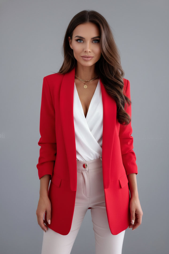 Yara | Women's Single-Button Tailored Wrap Collar Blazer — Red