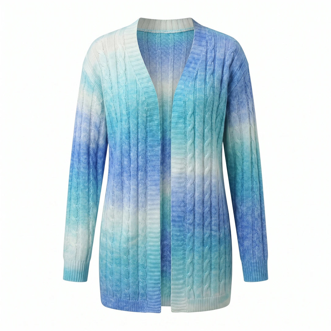 Yaracine | Women's Cozy Cardigan Sweater Gradient Cable Knit V-Neck Loose Fit — SKY BLUE