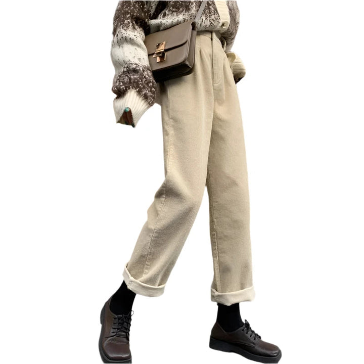 Zaraessa | Women's Straight Trousers With Pockets — Beige