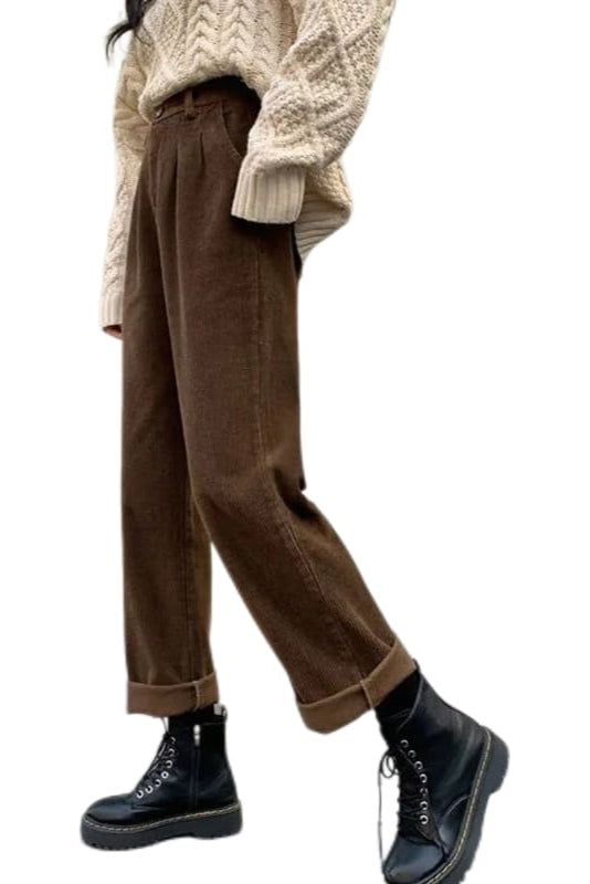 Zaraessa | Women's Straight Trousers With Pockets — Dark Brown