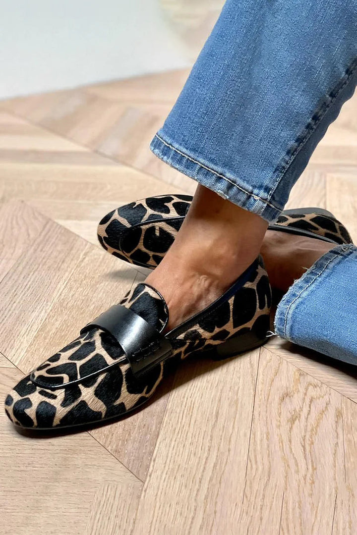 Zenobia | Women's Orthopedic Comfort Slip-On Cow Print Penny Loafers with Classic Strap — 2