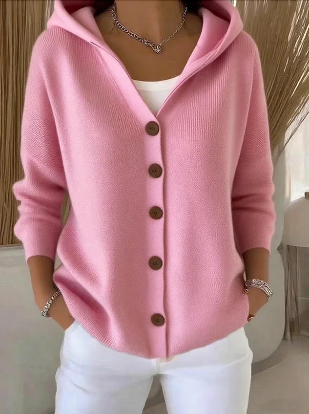 Zillaanthe | Women's Cozy Knit Cardigan with Hood and Button Front Sweaters — 1