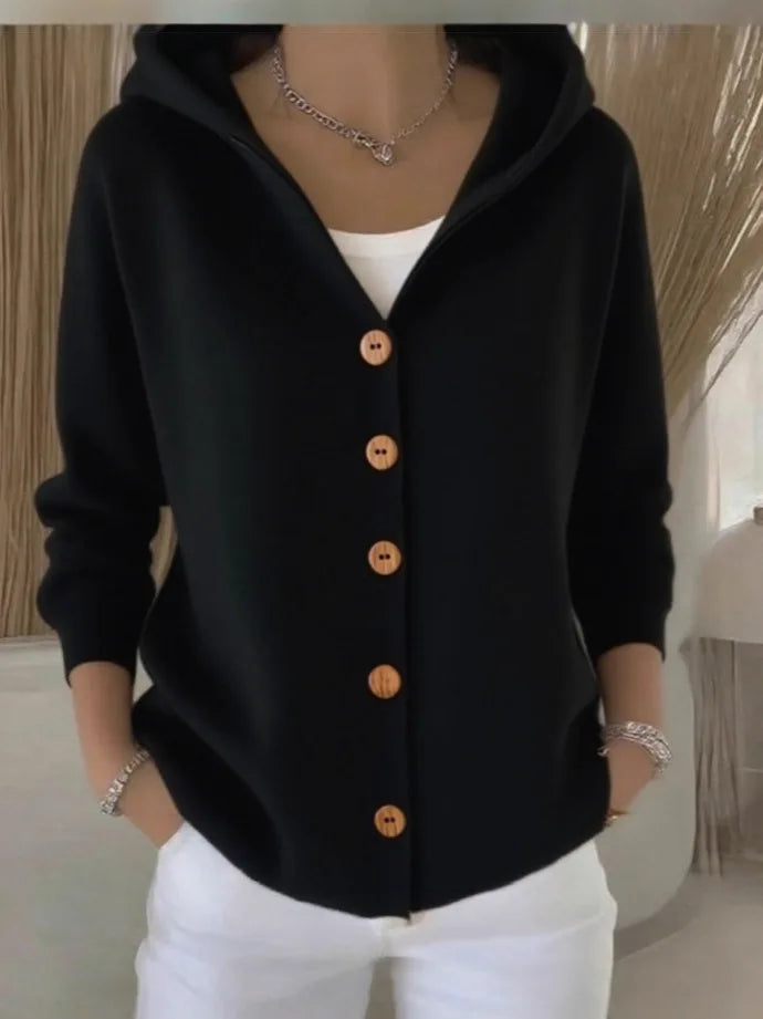 Zillastine | Women's Cozy Cardigan Sweater Hooded Simple Casual Knit — black
