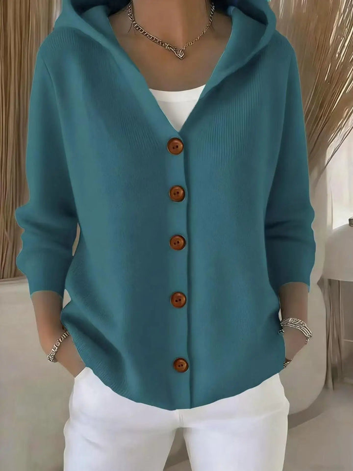 Zillastine | Women's Cozy Cardigan Sweater Hooded Simple Casual Knit — Blue