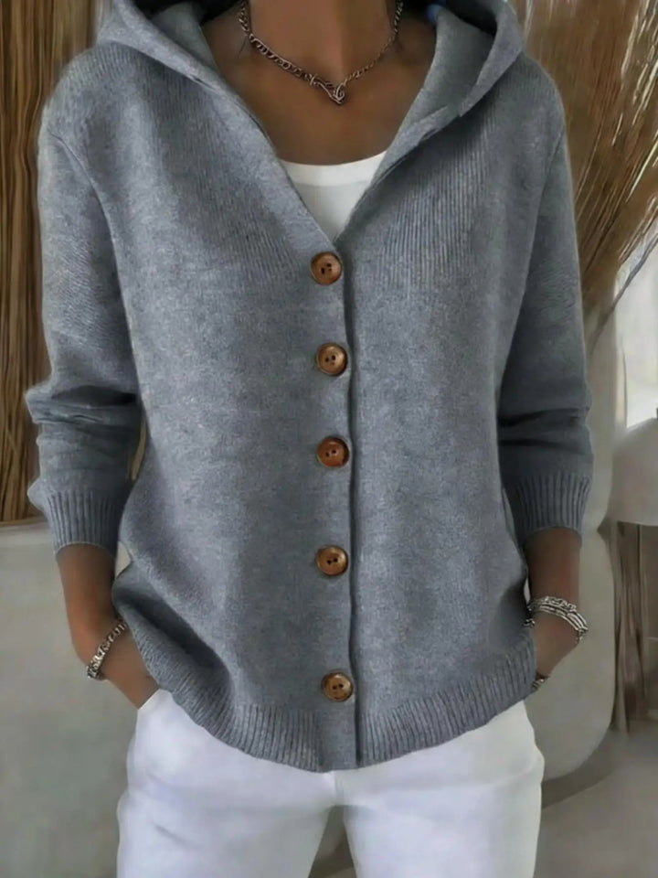 Zillastine | Women's Cozy Cardigan Sweater Hooded Simple Casual Knit — GRAY