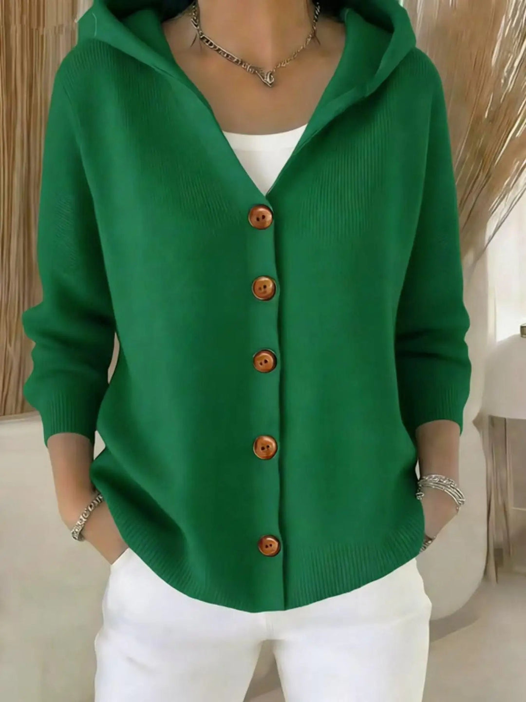 Zillastine | Women's Cozy Cardigan Sweater Hooded Simple Casual Knit — green