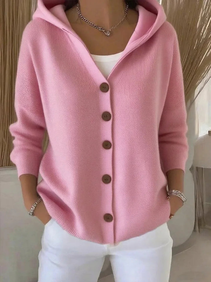 Zillastine | Women's Cozy Cardigan Sweater Hooded Simple Casual Knit — Pink