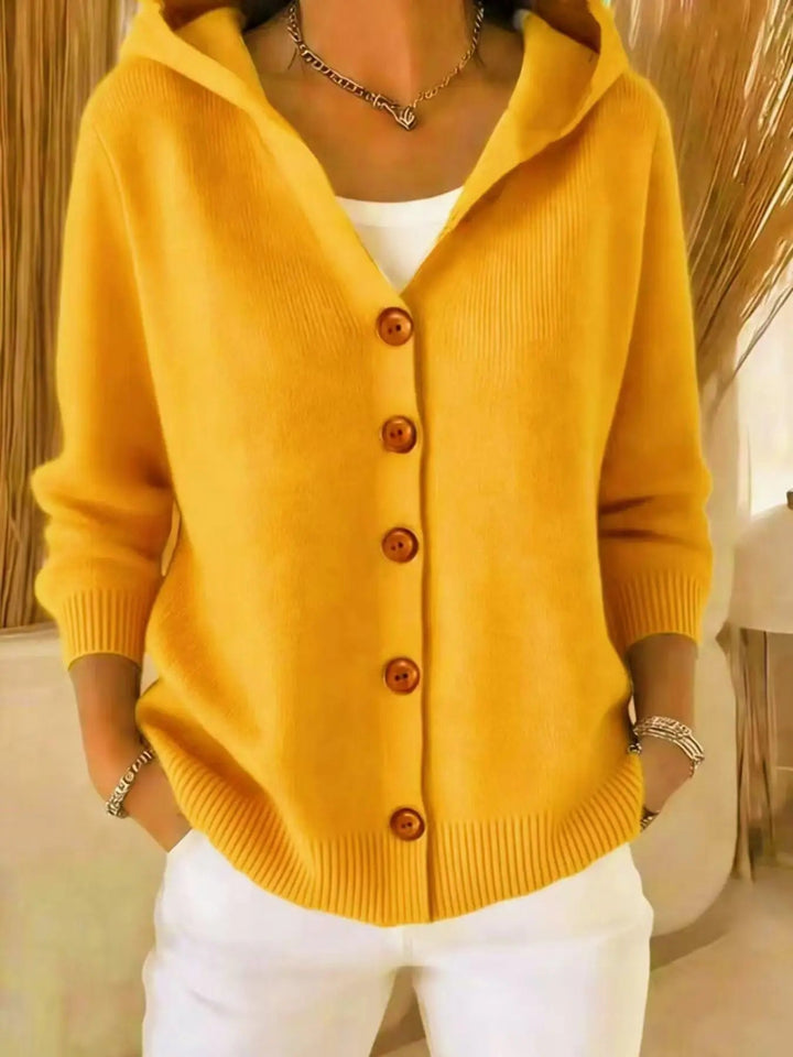 Zillastine | Women's Cozy Cardigan Sweater Hooded Simple Casual Knit — YELLOW