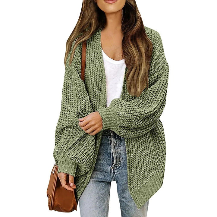Zoraoura | Women's Cozy Cardigan Sweater Lantern Sleeve Thick Knit Long Sleeve — army green