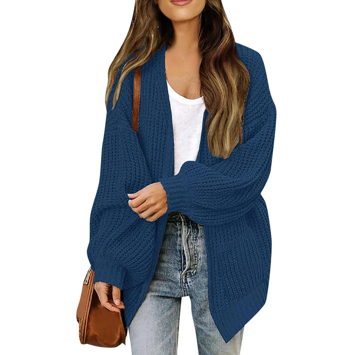 Zoraoura | Women's Cozy Cardigan Sweater Lantern Sleeve Thick Knit Long Sleeve — Lake Blue